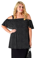 Singlet flare off shoulder DOTS - black  - #1