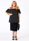 Singlet flare off shoulder DOTS - black