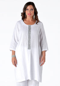 Dress beaded LINEN - white - #1