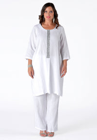 Dress beaded LINEN - white - #2
