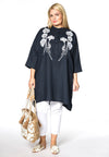 Blouse wide embroider LINEN - blue