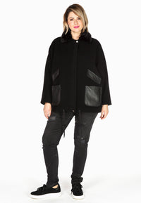 Jacket wide fur collar - black - #2