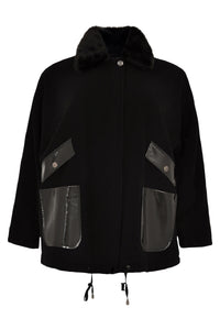 Jacket wide fur collar - black - #4