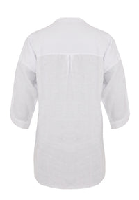 Blouse asymmetric ruffled LINEN - white - #3