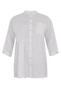 Blouse asymmetric ruffled LINEN - white - #2