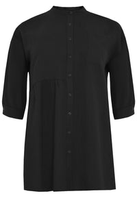 Blouse asymmetric ruffled LINEN - black - #1