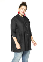 Blouse asymmetric ruffled LINEN - black  - #1