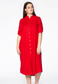 Blouse long roll up sl LINEN - red - #1
