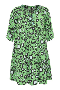 Dress beaded v-neck LEOPARD - green - #4