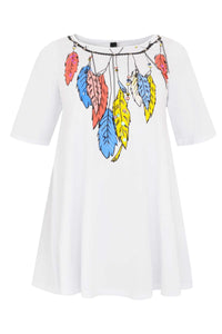 Tunic wide bottom feathers - white - #4