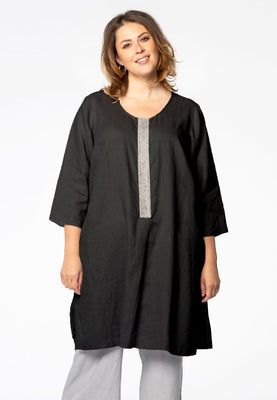 Tunic beaded placket LINEN - black  - #1