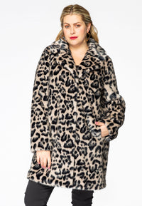 Coat fake fur LEOPARD - grey - #1