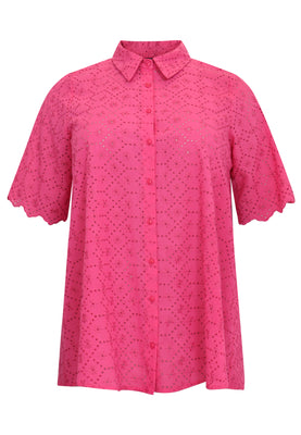 Blouse A-line broderie anglaise - pink - #3