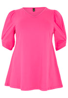 Tunic flare puff sleeve COTTON - pink - #4