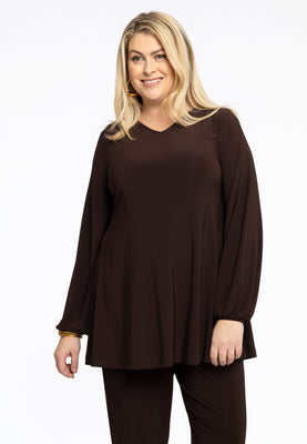 Tunic wide bottom V-neck Dolce - brown - #1