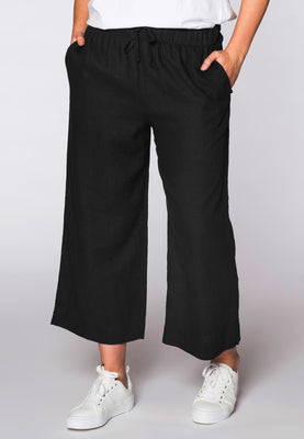 Cropped trousers waist cord LINEN - black  - #2