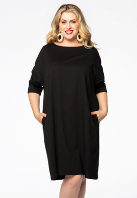 Midi dress pockets  COTTON - black  - #1