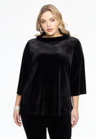 Shirt A-line standing collar VELVET - black - #1