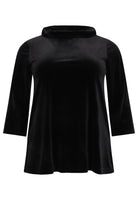 Shirt A-line standing collar VELVET - black - #3