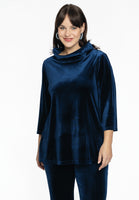 Shirt A-line standing collar VELVET - blue - #1