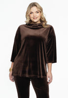 Shirt A-line standing collar VELVET - brown - #1