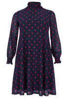 Dress A-line Turtle Neck DOTS - blue - #4