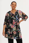 Tunic waterfall ORIENTAL FLOWER - black 