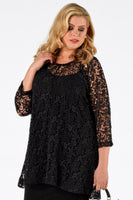 Shirt flare beaded trim LACE - black  - #1