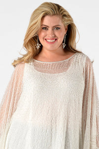 Tunic square net beaded border - white - #1
