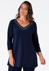 Shirt flare beaded v-neck DOLCE - blue