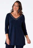 Shirt flare beaded v-neck DOLCE - blue - #1