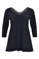 Shirt flare beaded v-neck DOLCE - blue - #4