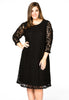 Dress puckered sleeves LACE - black 