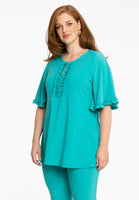 Tunic flare frilled sleeves DOLCE - turquoise - #1