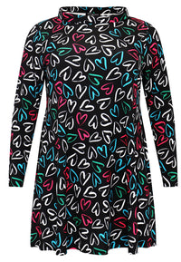 Tunic wide bottom collar HEARTS - black - #3
