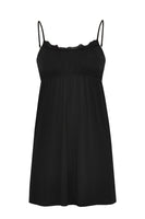 Slip dress elastic waist with lace - black  - #2