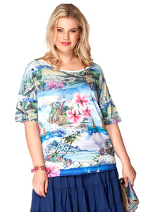 Shirt wide tropical - blue - #1
