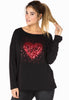 Shirt wide glitter love - black 