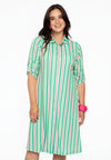 Blouse-dress pull-up sleeve STRIPY - green