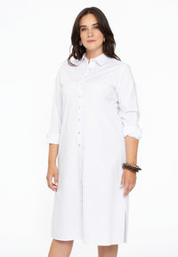 Dress blouse long buttoned POPLIN STRETCH - white - #1