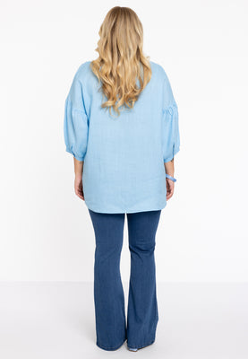 Tunic V-neck LINEN - light blue - #3