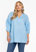 Tunic V-neck LINEN - light blue - #1