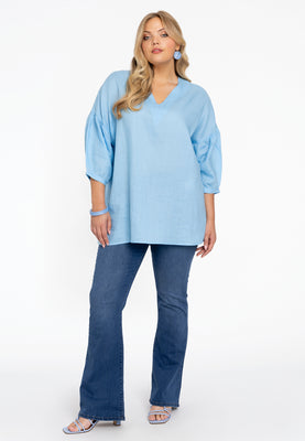 Tunic V-neck LINEN - light blue - #2