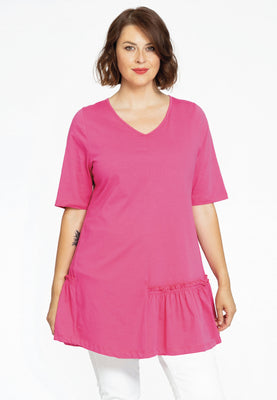 Tunic wide bottom frill COTTON - pink - #1